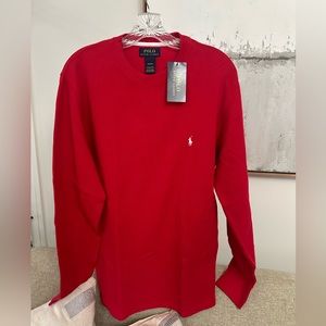 Ralph Lauren Red Waffle Long Sleeve Shirt. New with tags. Size Medium